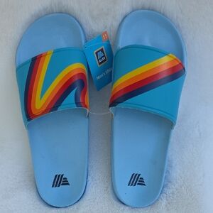 NWT ALDI Gear Men's Blue Rainbow Slide Sandals Size 11 with Arch Support